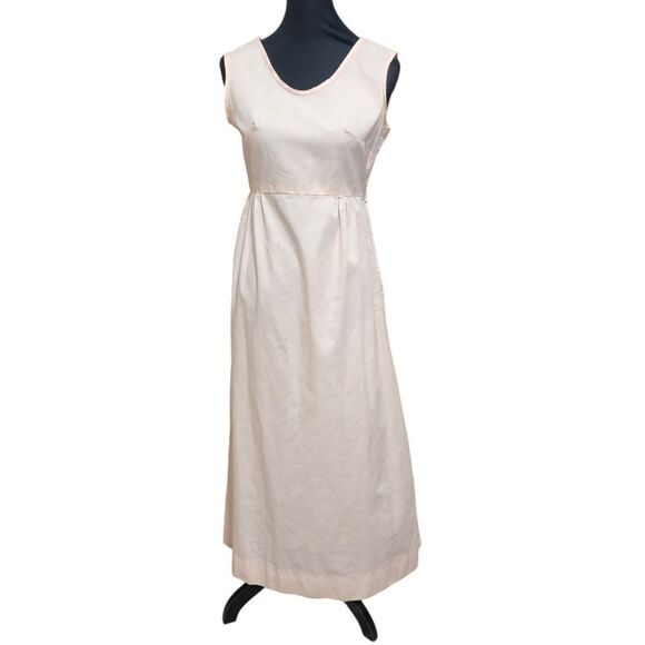 Vintage Handmade Nightgown Dress S Pink Floral Stripe Half Zip Lace Trim - Picture 3 of 15